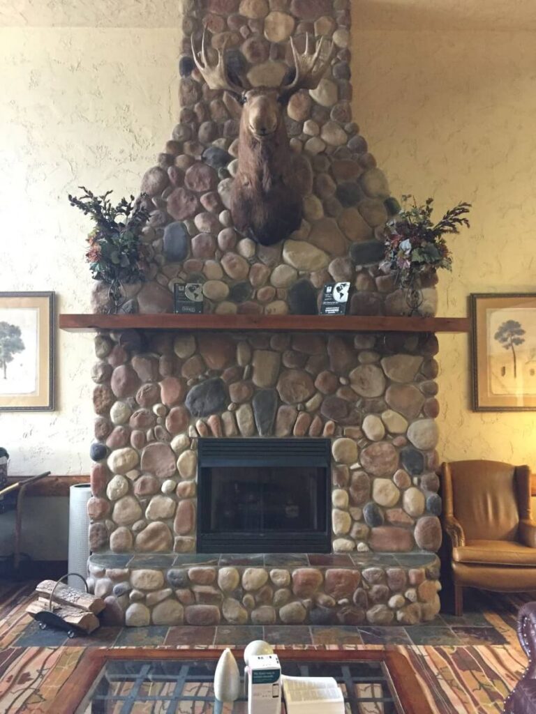 The fireplace in the lobby of Comfort Inn & Suites Branson Meadows.